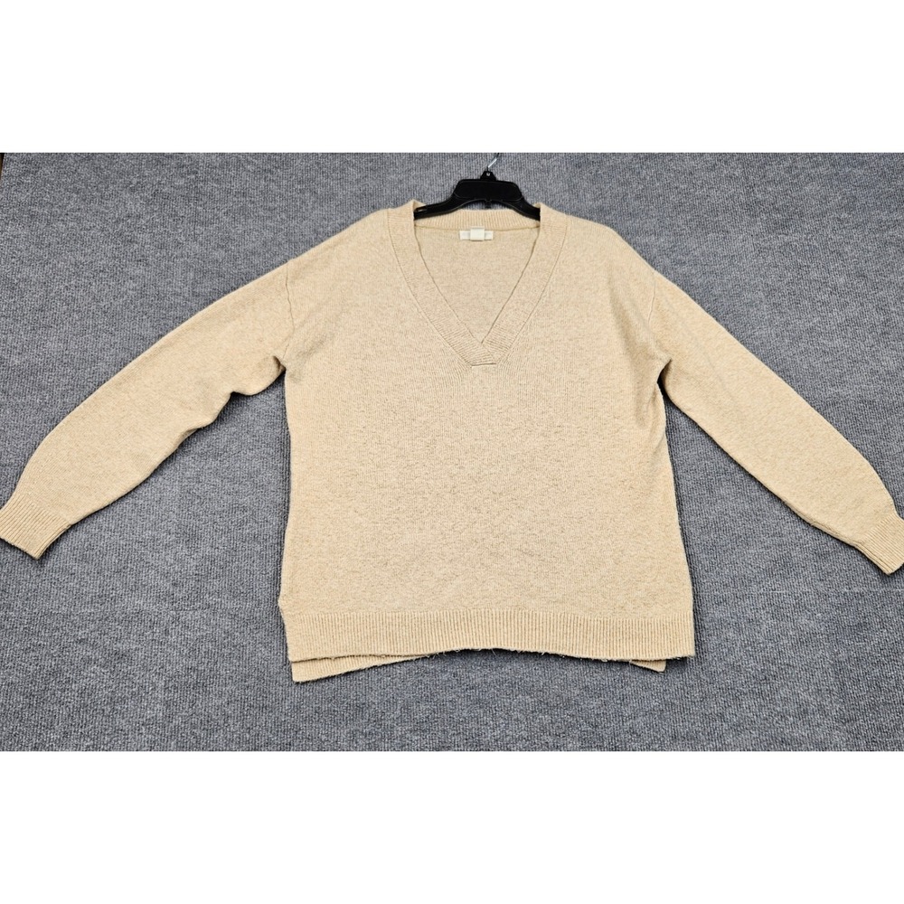 HM LOGG Womens Small Tan Heather V-Neck Drop Shoulder Wool Blend Sweater